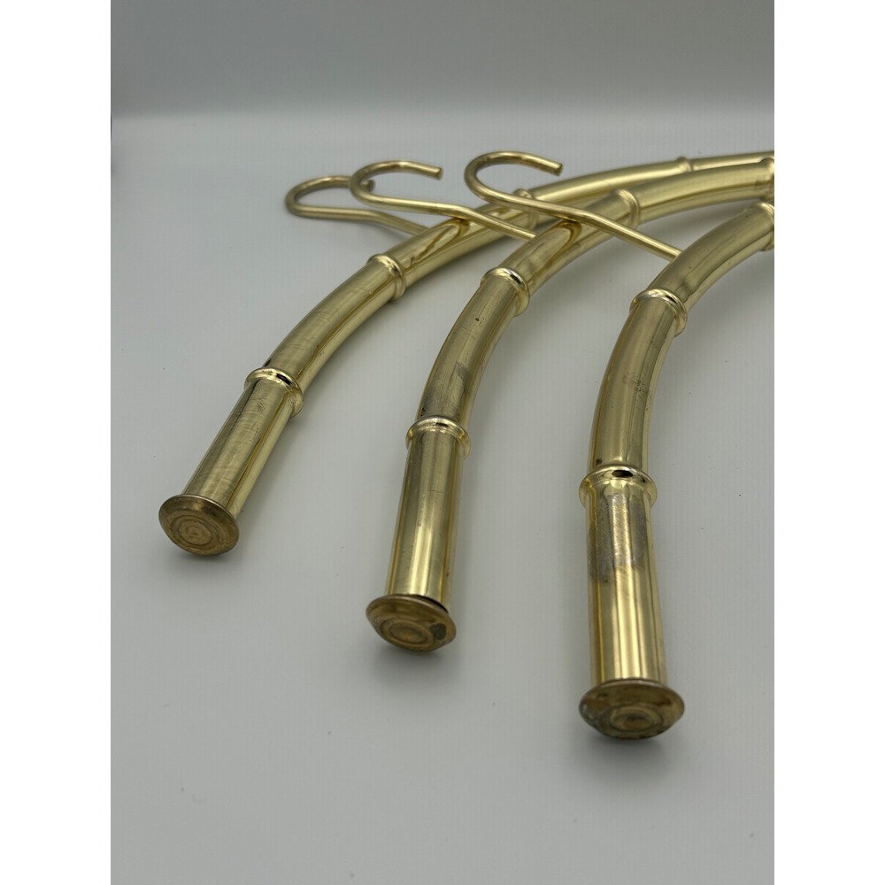 Vintage Brass Faux Bamboo Metal Hangers Set of 3 Hollywood Regency Chinoiserie